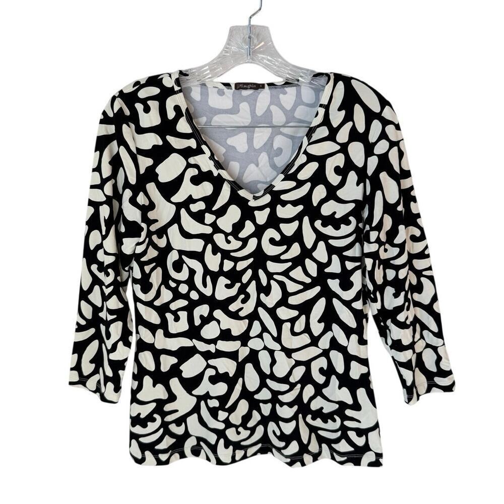 J. McLaughlin Black and White Catalina Cloth Workwear Top Size Small